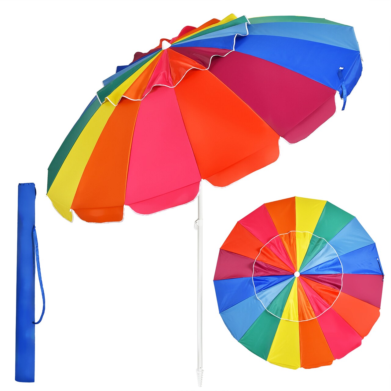 Costway 8 FT Beach Umbrella Outdoor Tilt Sunshade Sand Anchor W/Carry Bag